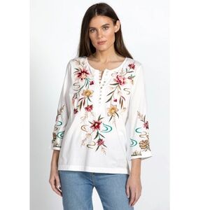 Johnny Was • Maisie 3/4 Sleeve Button Front Tee • Size L • NWT